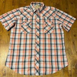 Wrangler Western Shirts men's short sleeve plaid pearl snap button shirt large